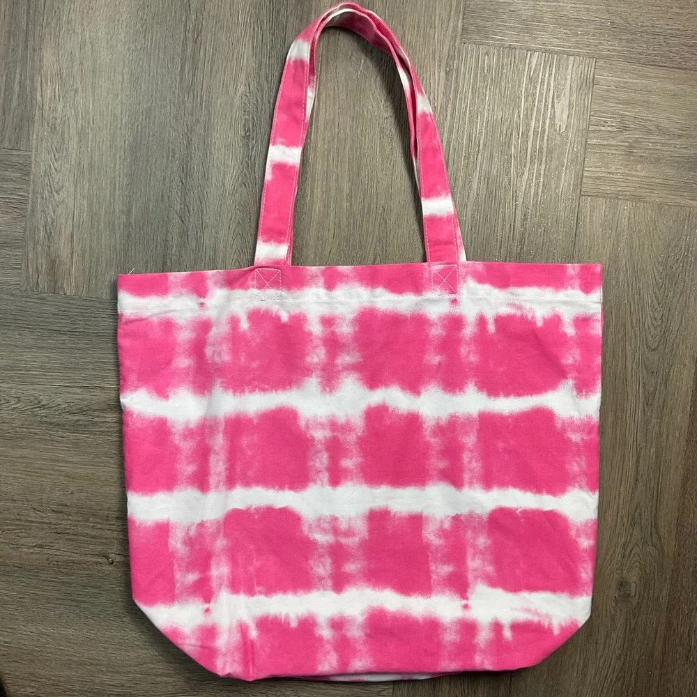 Bloomingdales Tie Dye Canvas Tote Bag Pink White Reusable Shopping Bag Boho Chic